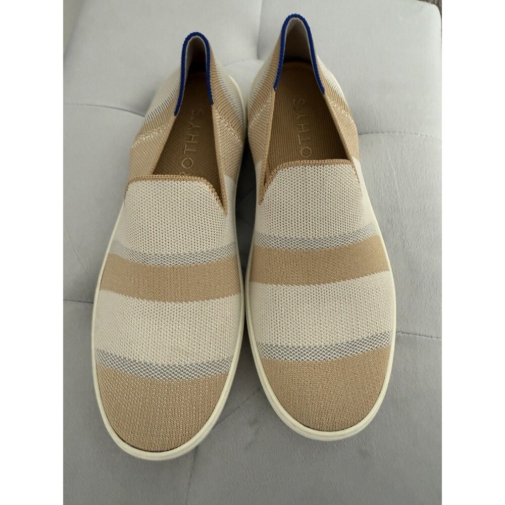 Rothy's The Sneaker Beige Birch Stripe Round Toe Slip On Women's Size 8